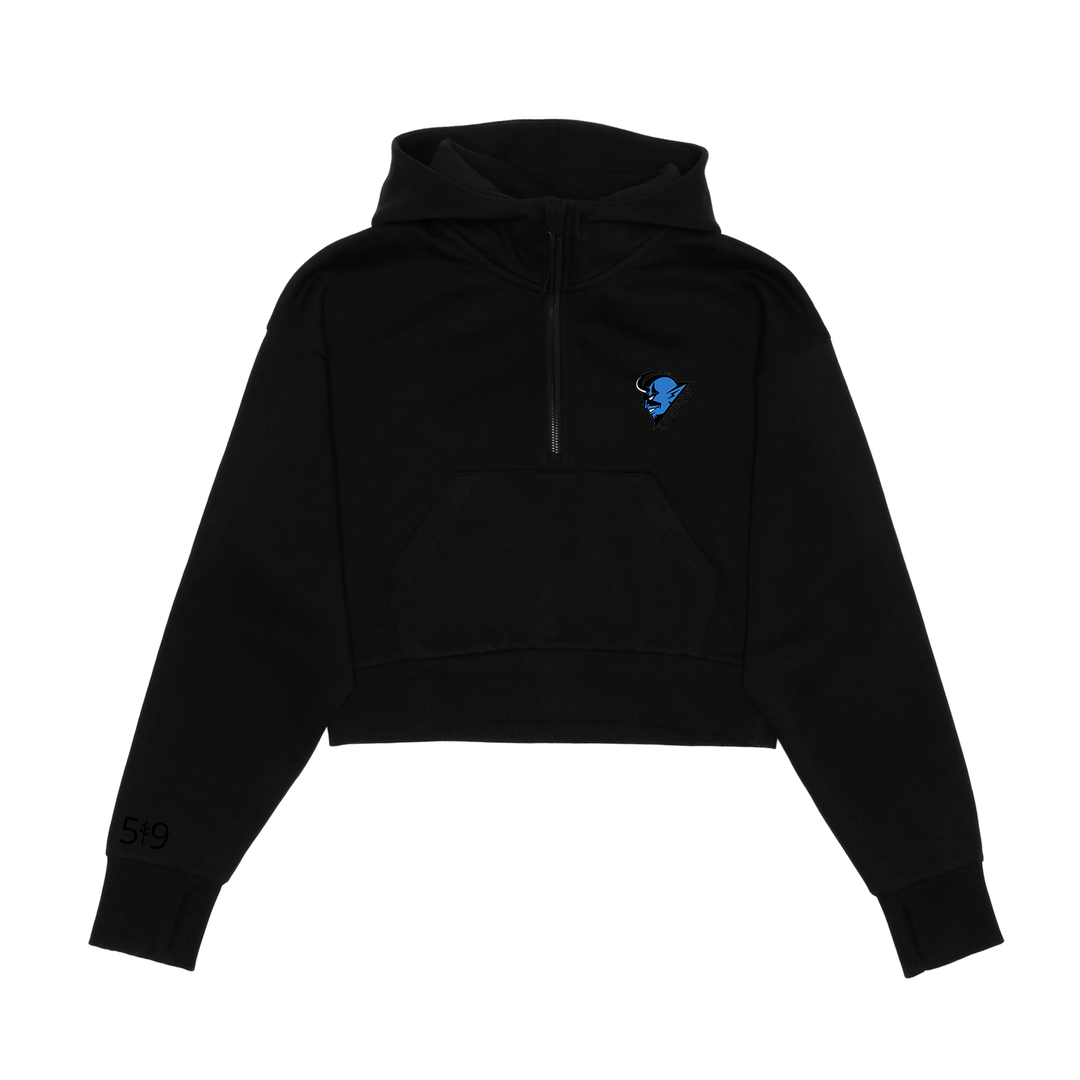 BLUE DEVILS EMBROIDERED CROPPED SCUBA 1/2 ZIP HOODIE (WOMENS)