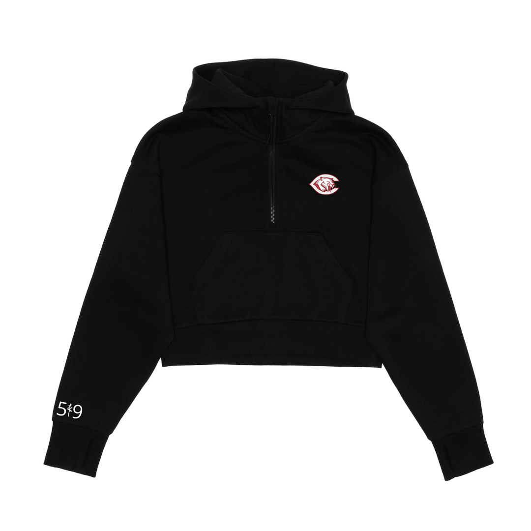 CENTRAL P.S. EMBROIDERED CROPPED SCUBA 1/2 ZIP HOODIE (WOMENS)