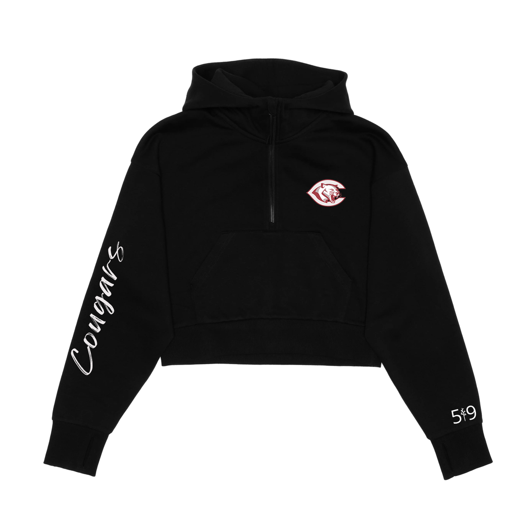 CENTRAL SIGNATURE SLEEVE SCUBA CROPPED 1/2 ZIP HOODIE (WOMENS)