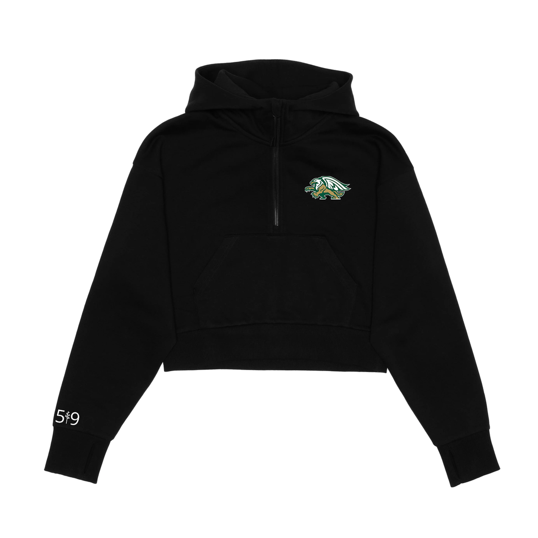 GLENDALE EMBROIDERED CROPPED SCUBA 1/2 ZIP HOODIE (WOMENS)