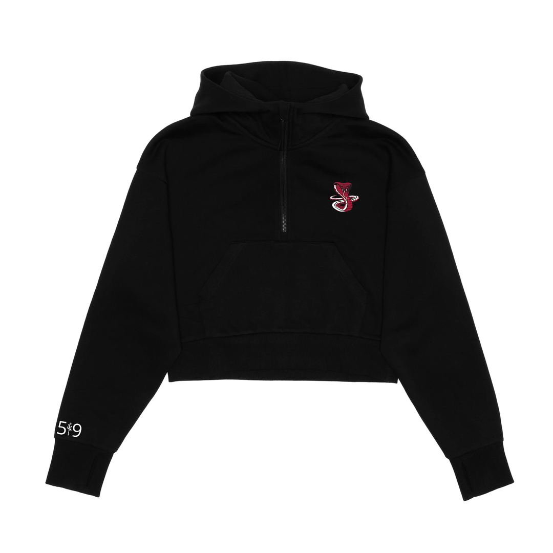 JUNE ROSE EMBROIDERED CROPPED SCUBA 1/2 ZIP HOODIE (WOMENS)