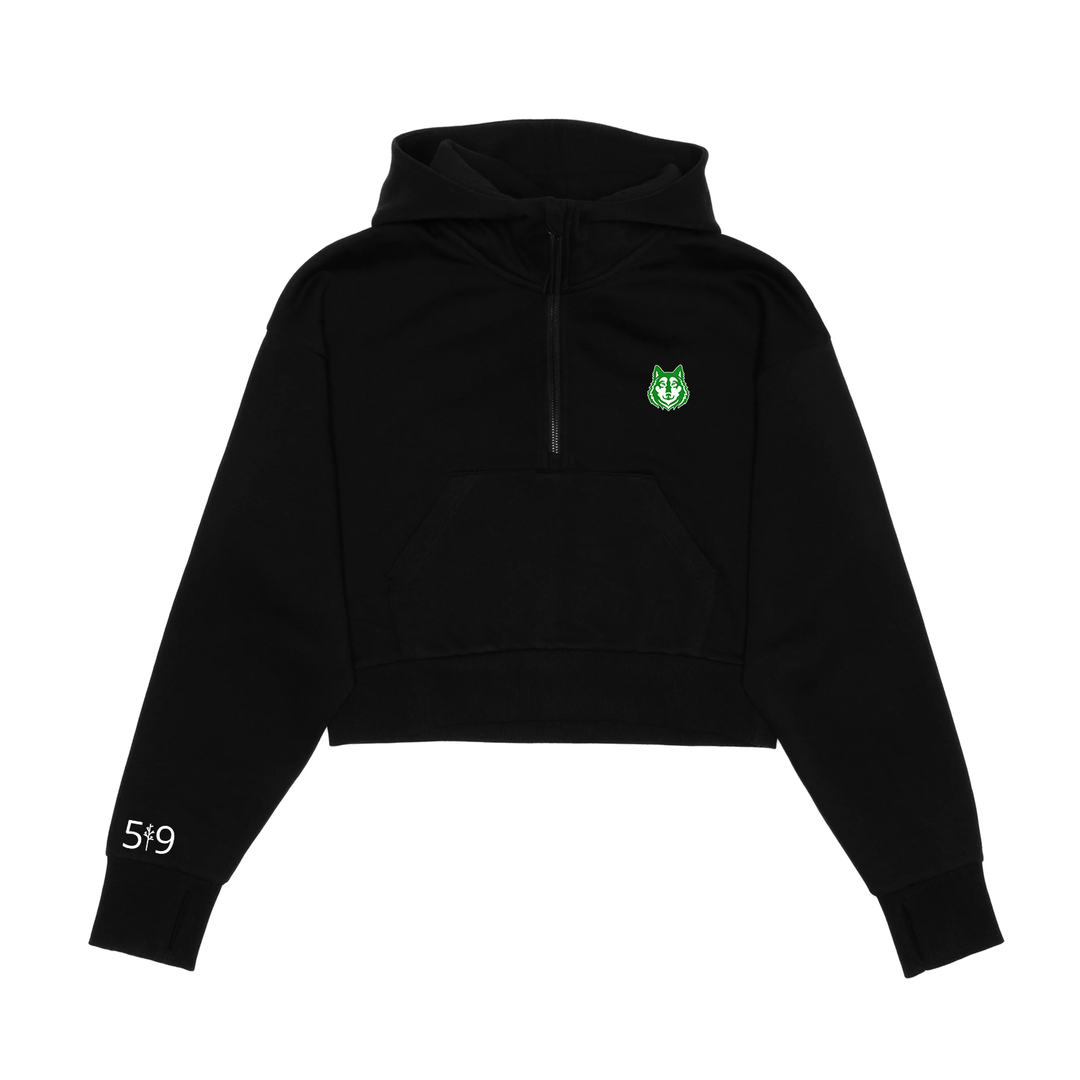 NICHOLAS WILSON EMBROIDERED CROPPED SCUBA 1/2 ZIP HOODIE (WOMENS)