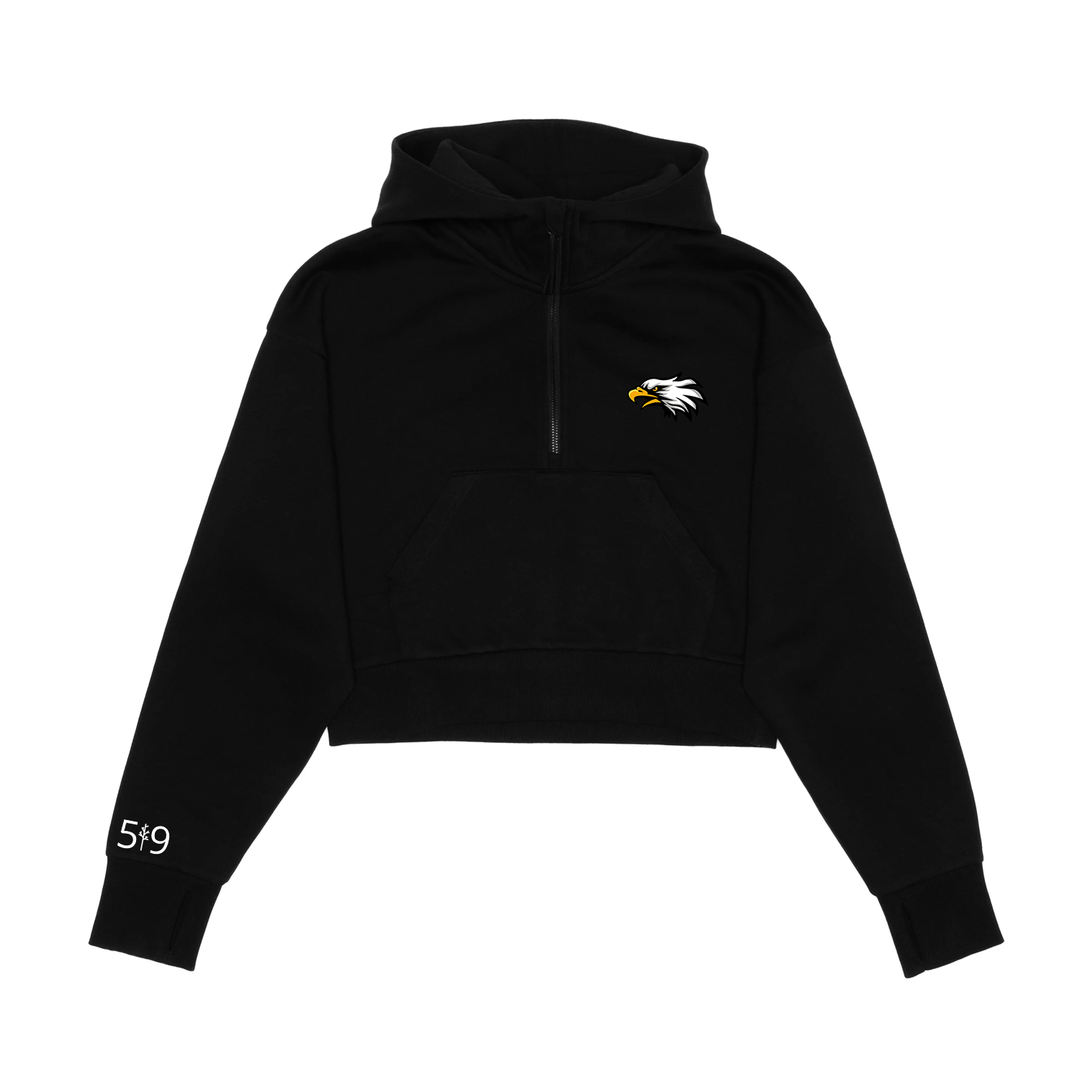 W.D. SUTTON EMBROIDERED CROPPED SCUBA 1/2 ZIP HOODIE (WOMENS)