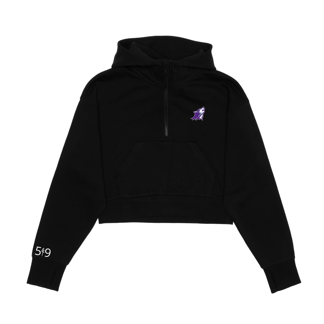 WILFRID JURY EMBROIDERED CROPPED SCUBA 1/2 ZIP HOODIE (WOMENS)