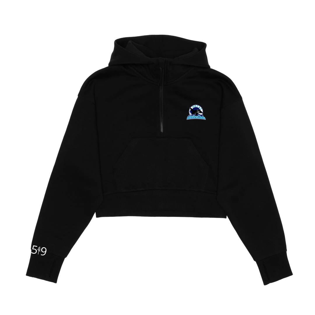 WHITE OAKS EMBROIDERED CROPPED SCUBA 1/2 ZIP HOODIE (WOMENS)