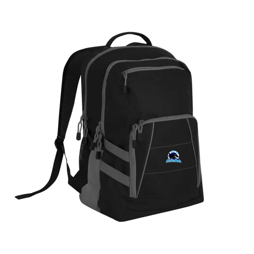 WHITE OAKS EMBROIDERED VARSITY BACKPACK