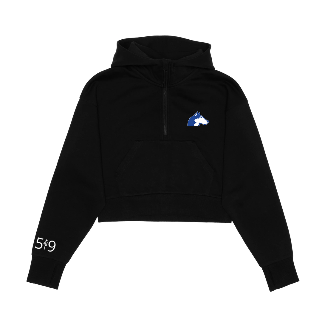 NEW SARUM EMBROIDERED CROPPED SCUBA 1/2 ZIP HOODIE (WOMENS)