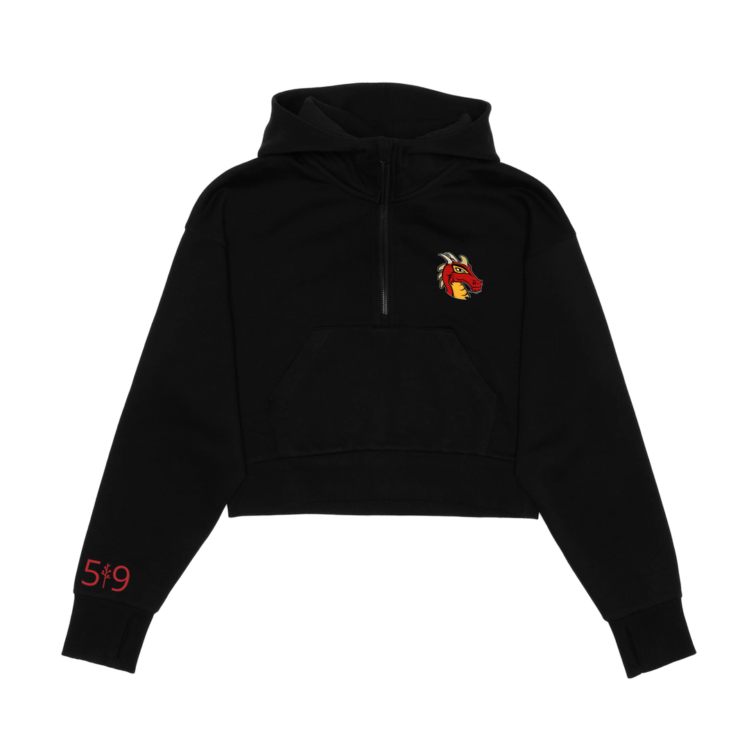 BYRON SOUTHWOOD EMBROIDERED CROPPED SCUBA 1/2 ZIP HOODIE (WOMENS)