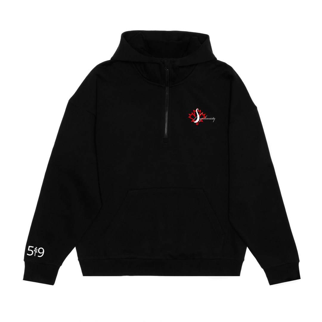 SYNCHRONICITY EMBROIDERED SCUBA 1/2 ZIP HOODIE (UNISEX)