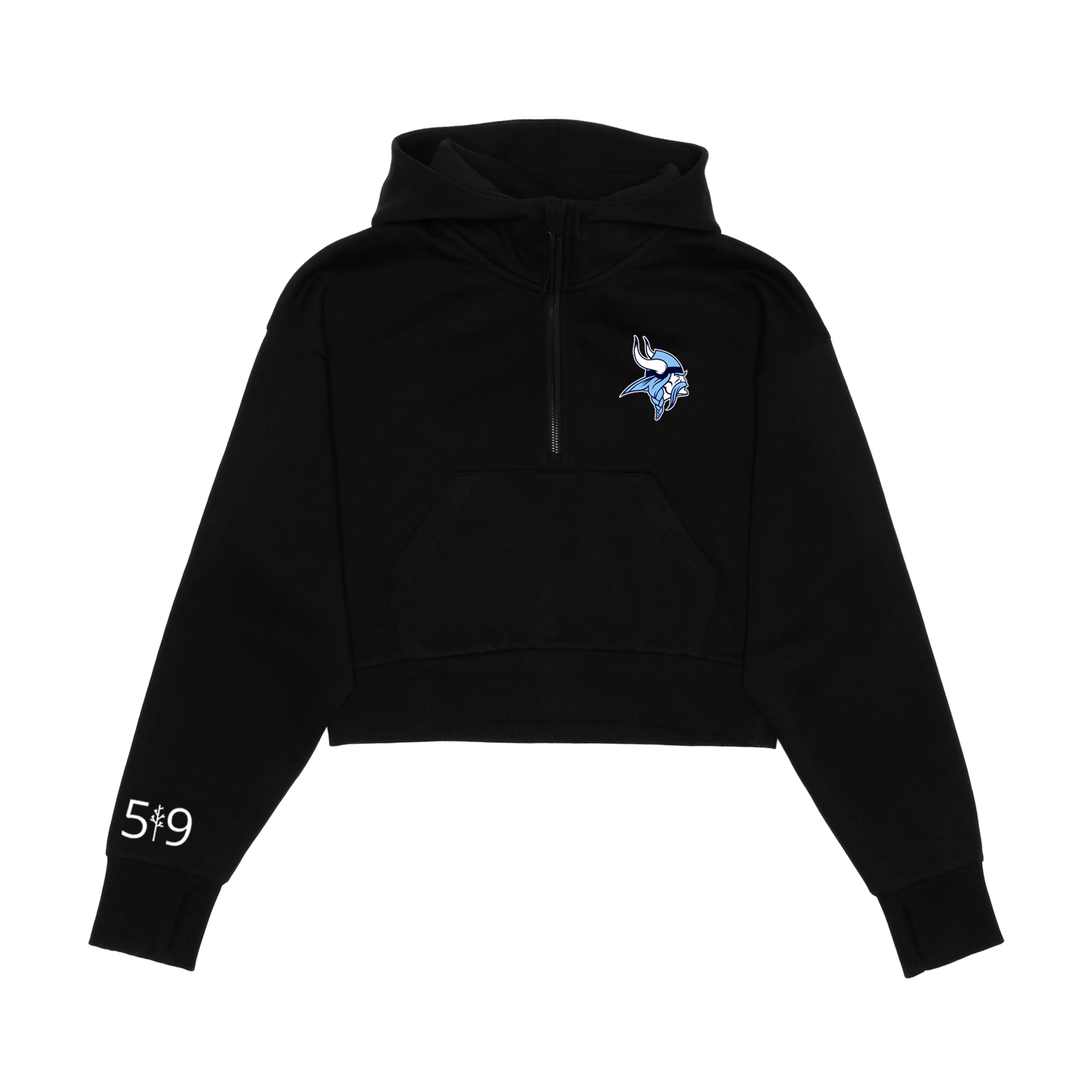 LUCAS EMBROIDERED CROPPED SCUBA 1/2 ZIP HOODIE (WOMENS)