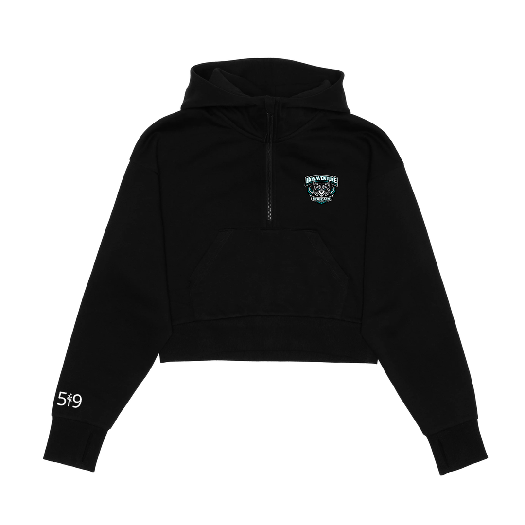 BONAVENTURE CLASSIC EMBLEM CROPPED SCUBA 1/2 ZIP HOODIE (WOMENS)