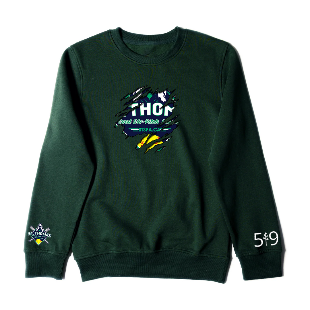 COED ST. THOMAS SLO PITCH DISTRESSED CREWNECK (UNISEX)