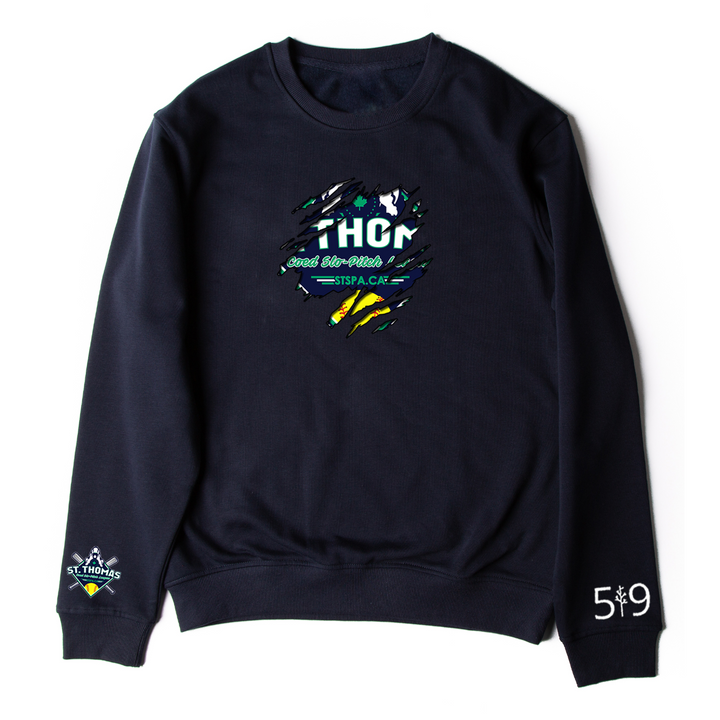 COED ST. THOMAS SLO PITCH DISTRESSED CREWNECK (UNISEX)