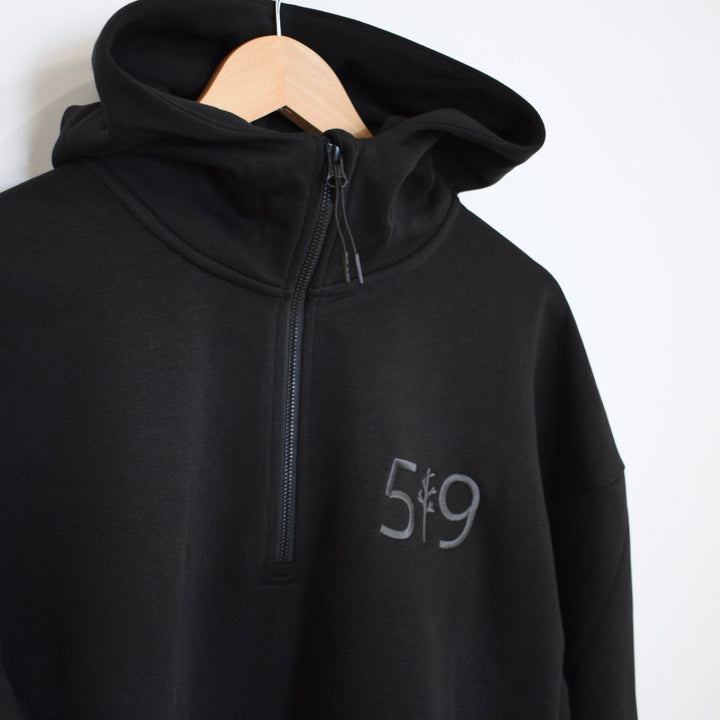 EMBROIDERED SCUBA DROP SHOULDER 1/2 ZIP HOODIE (UNISEX)