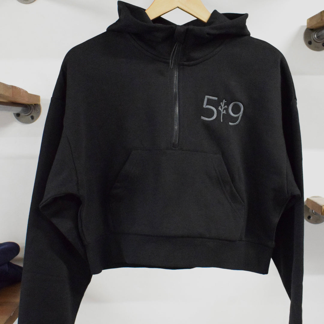 EMBROIDERED CROPPED SCUBA 1/2 ZIP HOODIE (WOMENS)