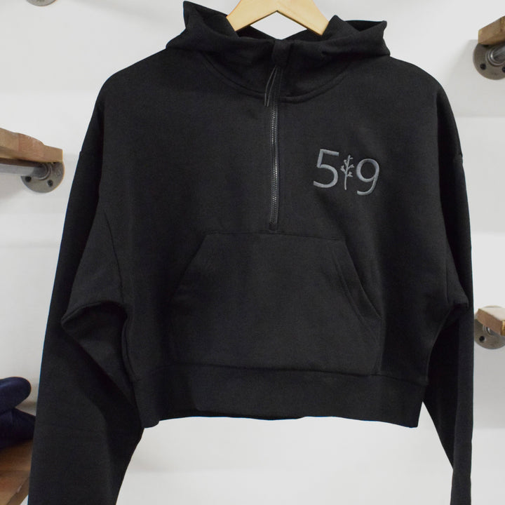 EMBROIDERED CROPPED SCUBA 1/2 ZIP HOODIE (WOMENS)