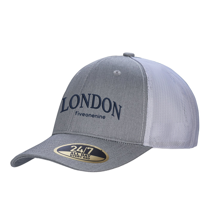 LONDON VARSITY EMBROIDERED TRUCKER CAP