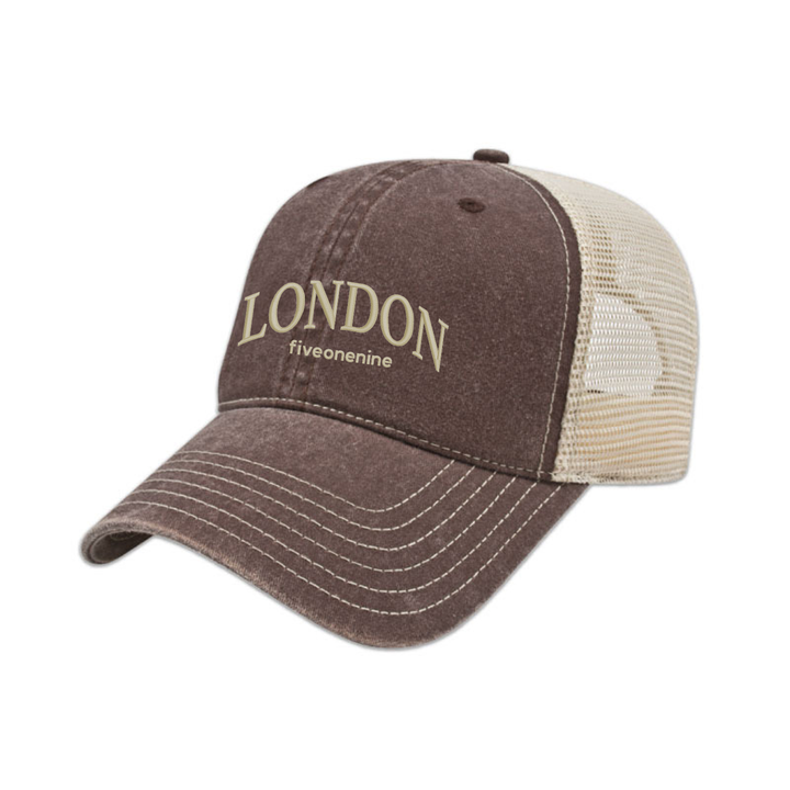 LONDON VARSITY EMBROIDERED VINTAGE TRUCKER CAP