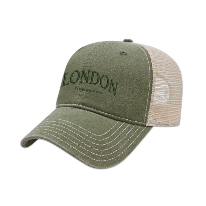 LONDON VARSITY EMBROIDERED VINTAGE TRUCKER CAP
