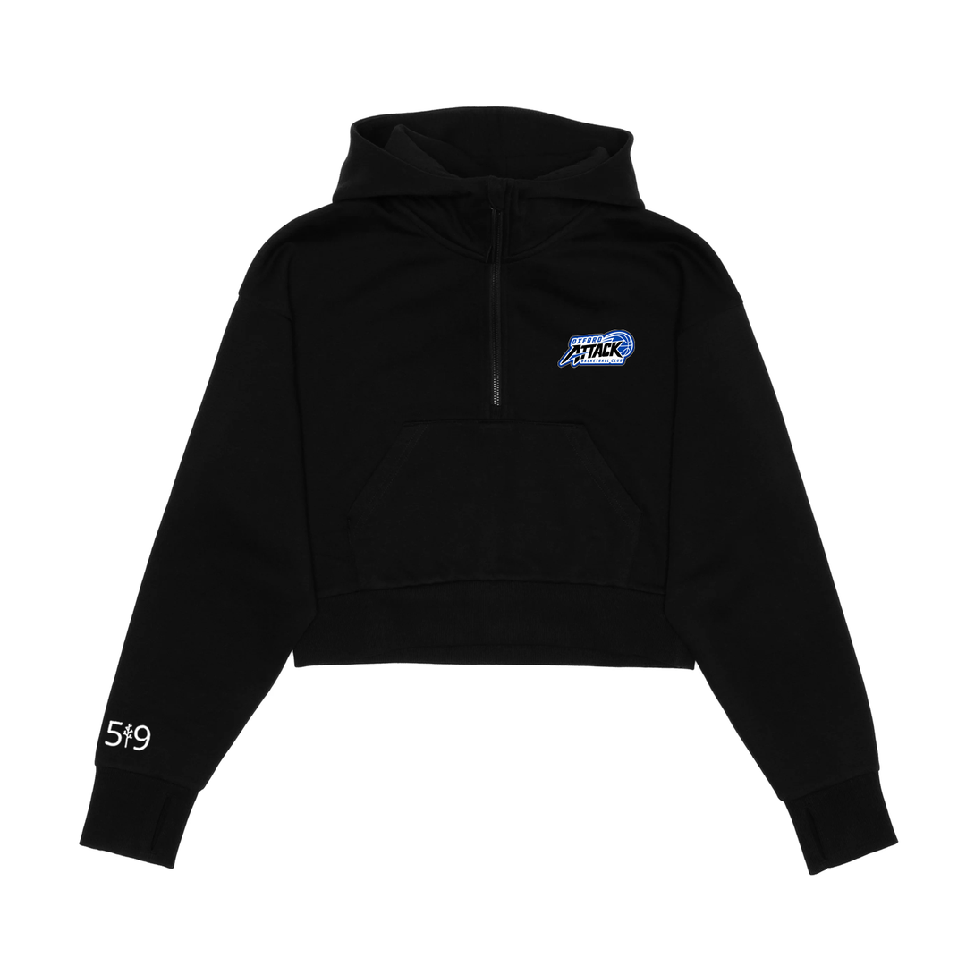 OXFORD ATTACK EMBROIDERED CROPPED SCUBA 1/2 ZIP HOODIE (WOMENS)