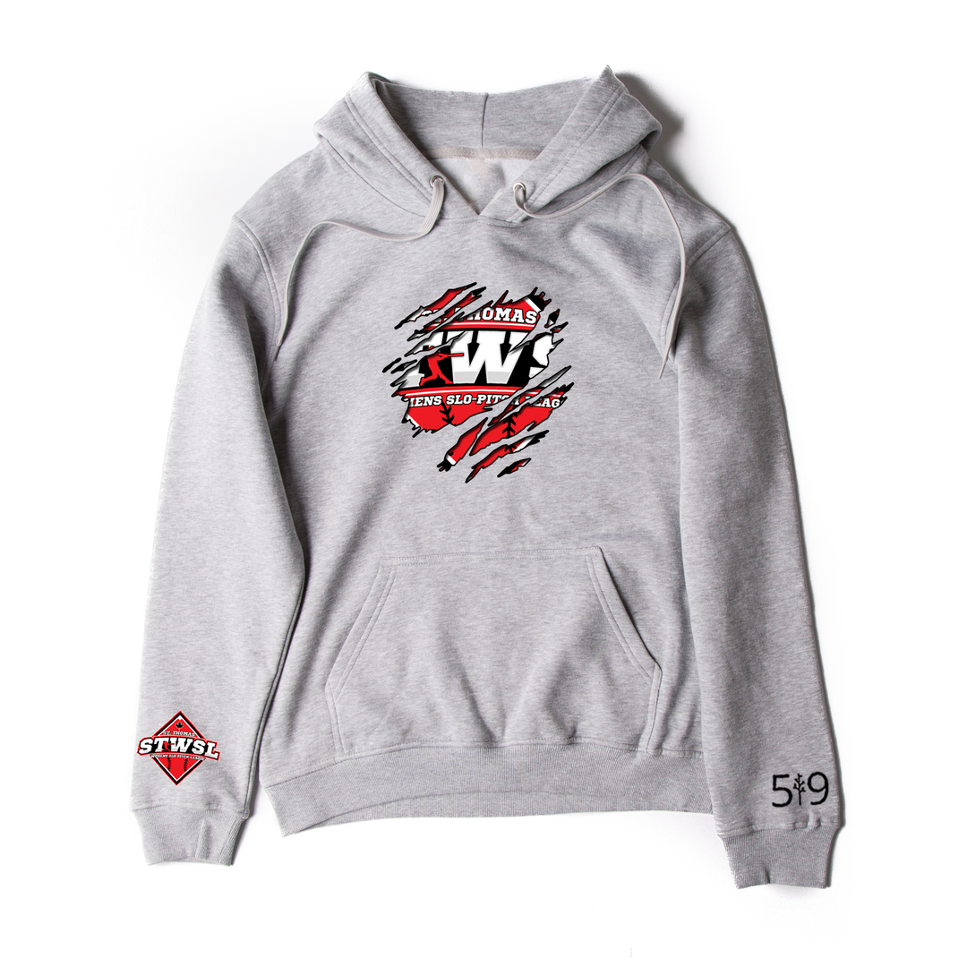 ST. THOMAS WOMEN'S SLO PITCH DISTRESSED HOODIE (UNISEX)