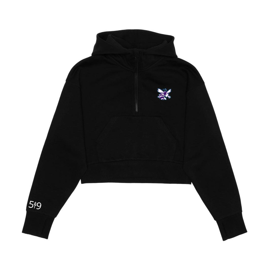 ZORRA HIGHLAND EMBROIDERED CROPPED SCUBA 1/2 ZIP HOODIE (WOMENS)