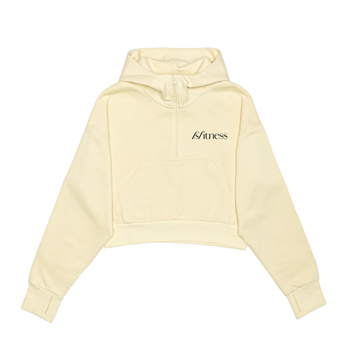 BFITNESS EMBROIDERED CROPPED SCUBA 1/2 ZIP HOODIE (WOMENS)