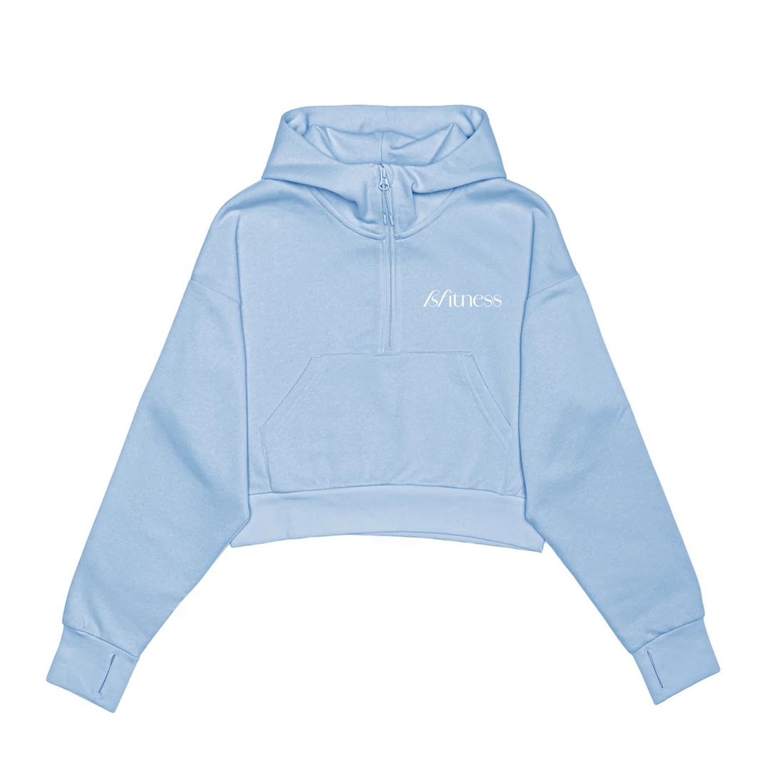 BFITNESS EMBROIDERED CROPPED SCUBA 1/2 ZIP HOODIE (WOMENS)