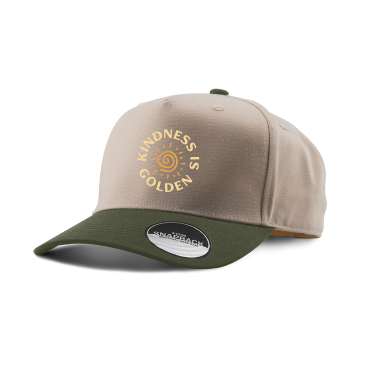 KINDNESS IS GOLDEN EMBROIDERED TWO-TONE PANEL CAP