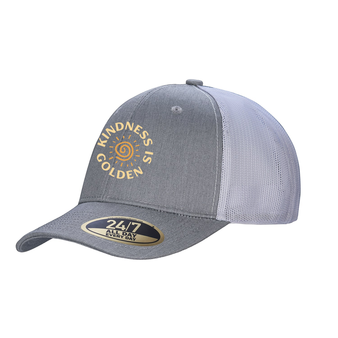 KINDNESS IS GOLDEN EMBROIDERED TRUCKER CAP