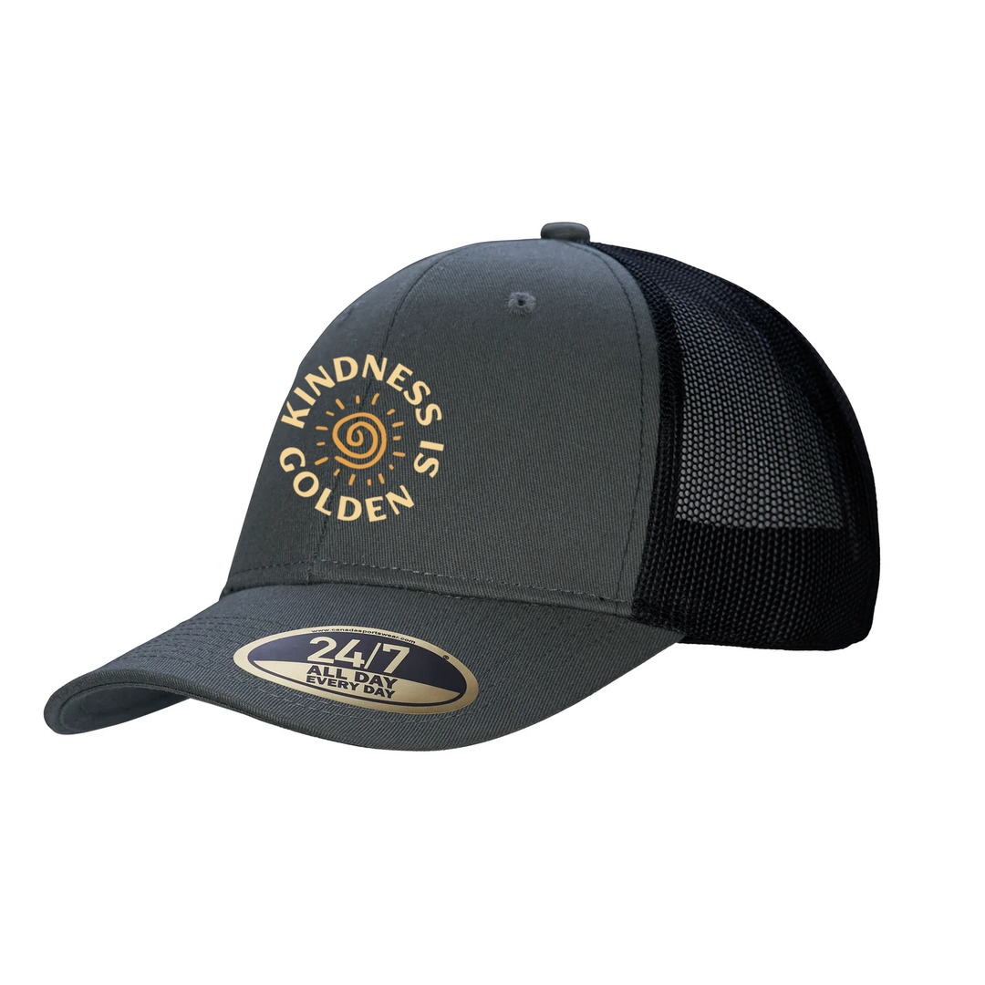 KINDNESS IS GOLDEN EMBROIDERED TRUCKER CAP