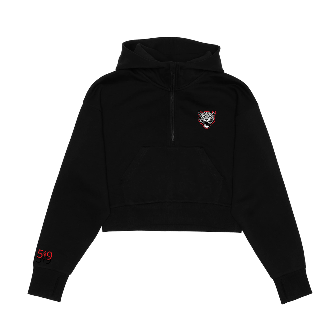JEANNE SAUVÉ EMBROIDERED CROPPED SCUBA 1/2 ZIP HOODIE (WOMENS)