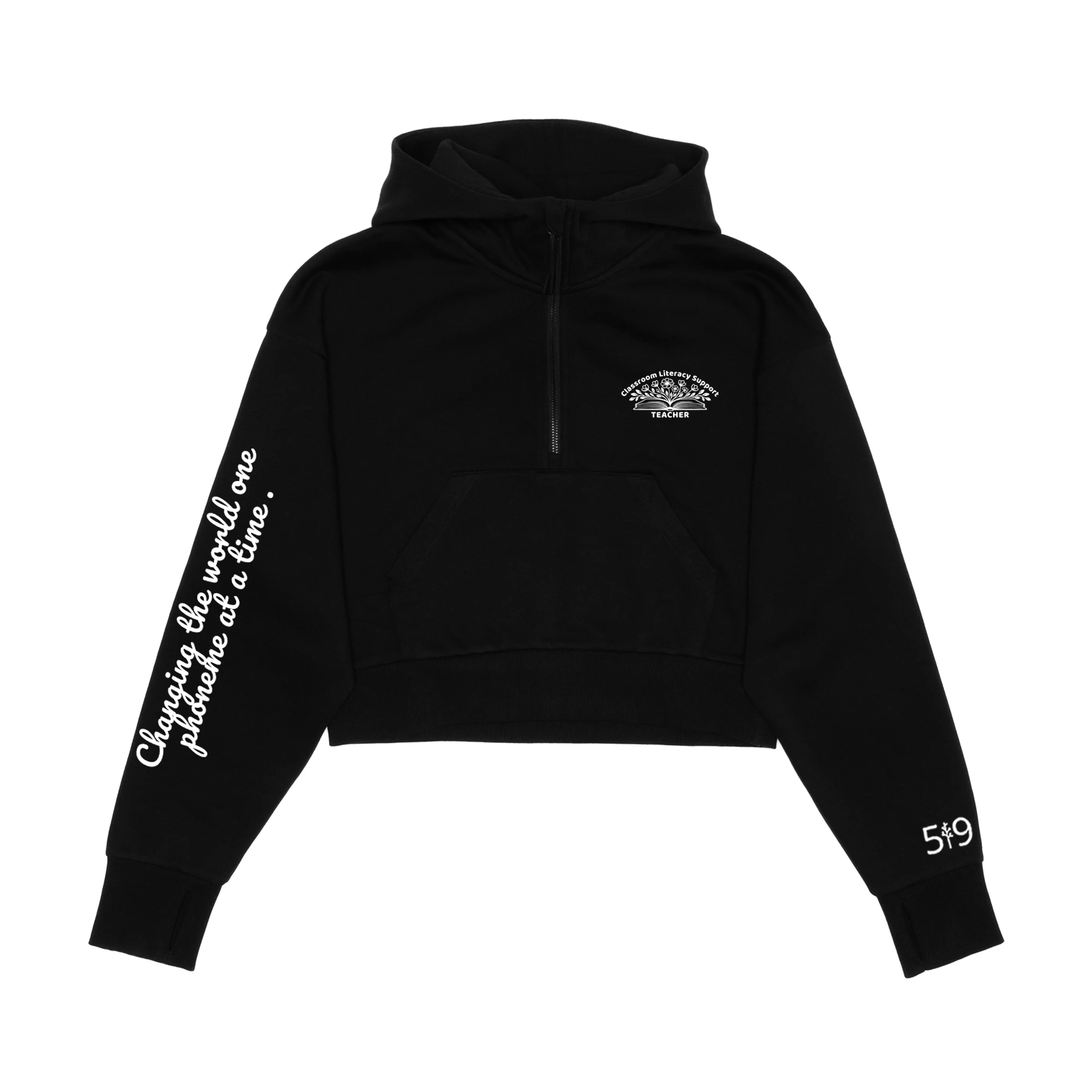 ONE PHONEME AT A TIME CROPPED SCUBA 1/2 ZIP HOODIE (WOMENS)